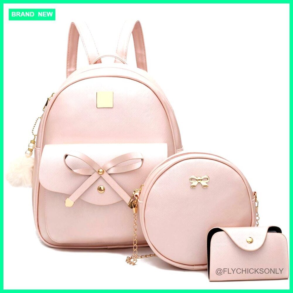 PU Leather Adjustable Backpack with Bow Detailing, 5 Pockets, Waterproof